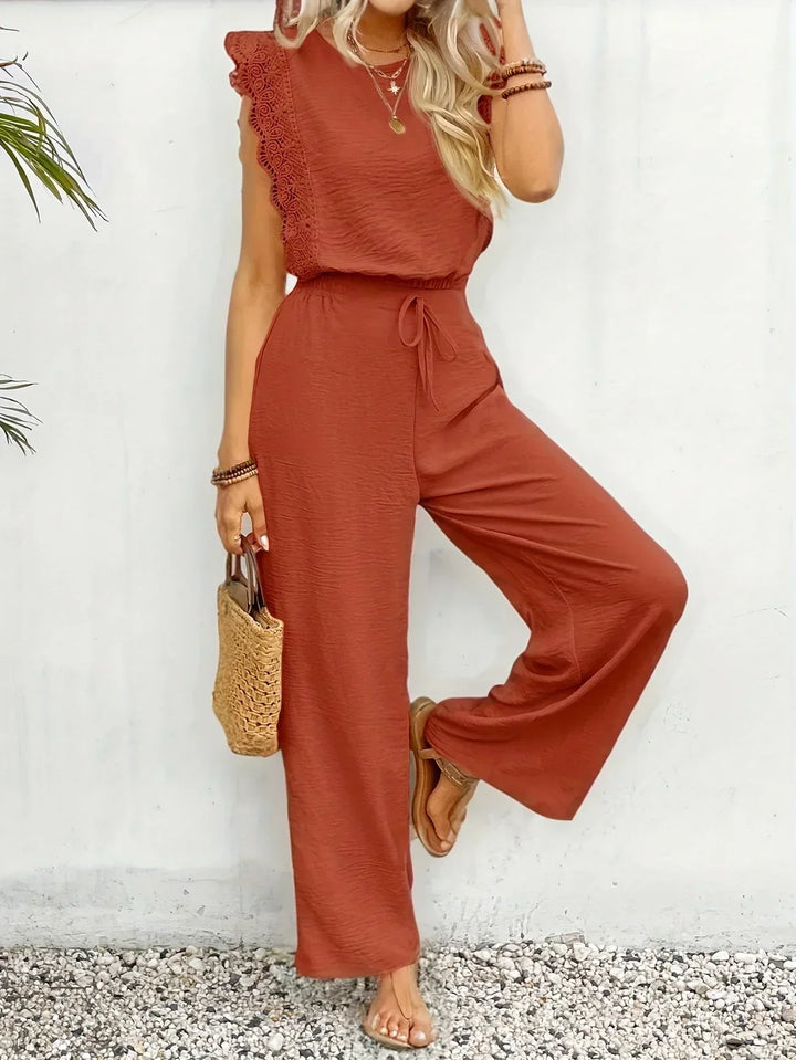 Zella™ Ensemble Élégant en Deux Pièces | Haut avec Dentelle et Pantalons à Jambes Amples