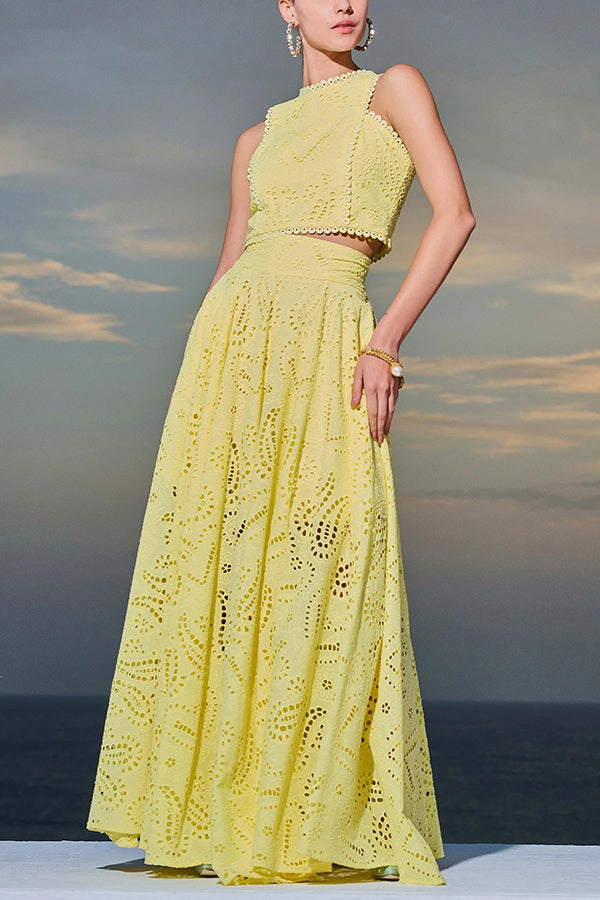 Ensemble Larissa™ Haut Brodé & Jupe Maxi Taille Haute | Élégant Ensemble Deux Pièces