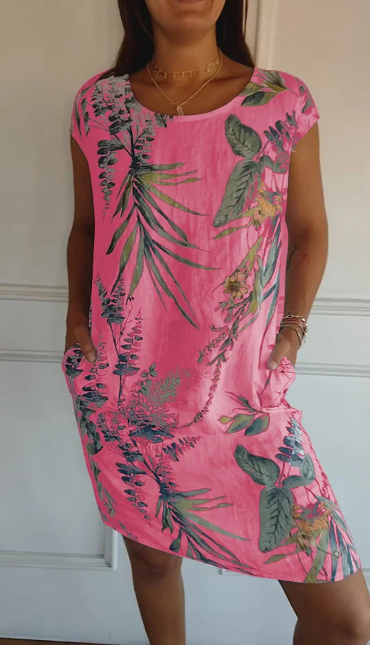 Léonelle™ | Robe d’été imprimée en coton et lin avec poches