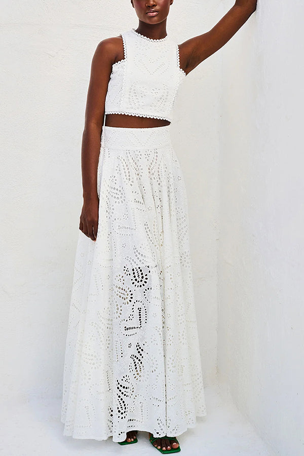 Ensemble Larissa™ Haut Brodé & Jupe Maxi Taille Haute | Élégant Ensemble Deux Pièces