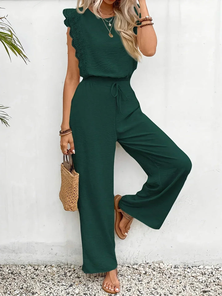 Zella™ Ensemble Élégant en Deux Pièces | Haut avec Dentelle et Pantalons à Jambes Amples