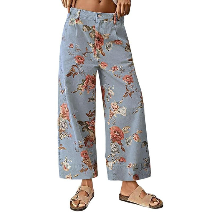 Pantalon large à taille haute floral décontracté