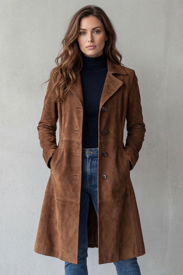 Disa vintage-look longline coat in Brown