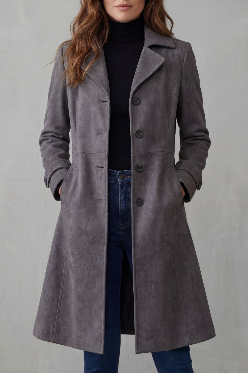 Disa vintage-look longline coat in Charcoal