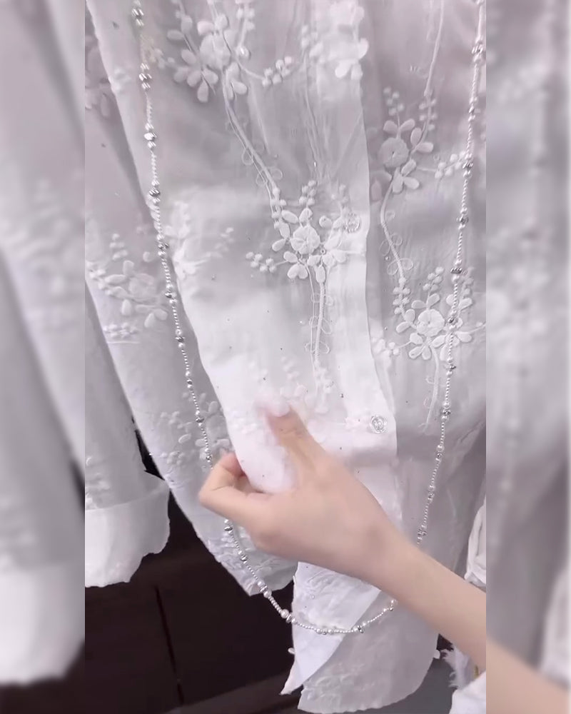 Madeleina™ – Chemise brodée élégante à épaules tombantes