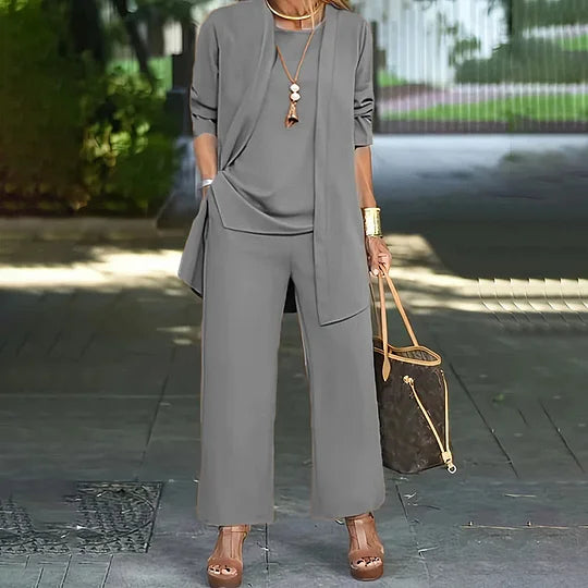 Ensemble Décontracté Élégant Laney™ en Trois Pièces | Haut Coordonné, Cardigan & Pantalon Large