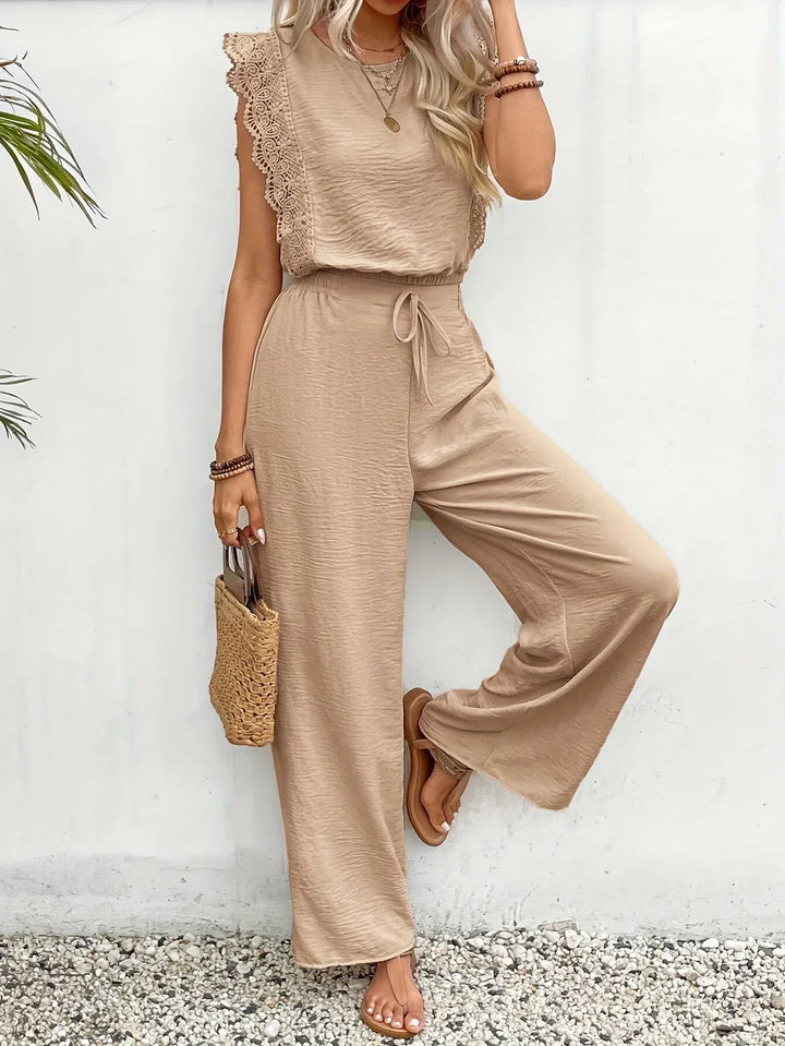Zella™ Ensemble Élégant en Deux Pièces | Haut avec Dentelle et Pantalons à Jambes Amples