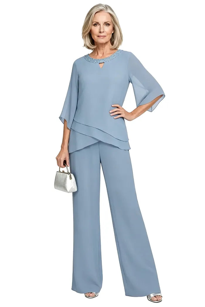 Eloise two-piece occasion trouser set in Dusty Blue