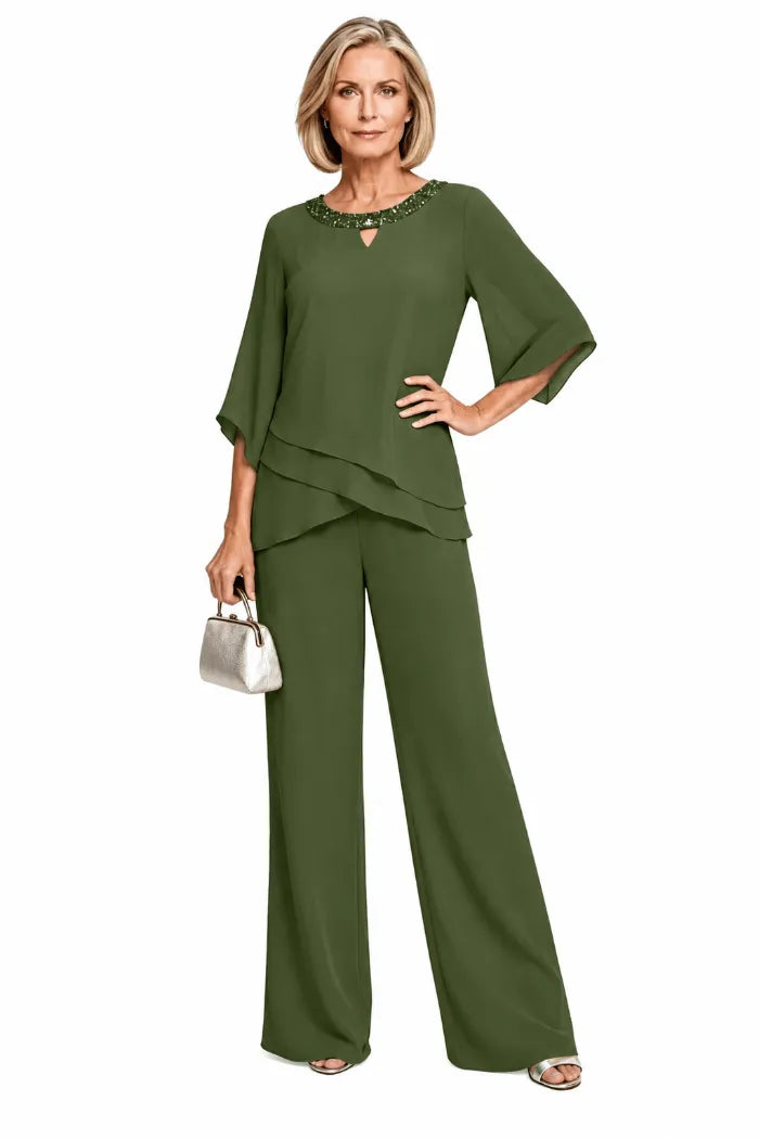 Eloise two-piece occasion trouser set in Olive