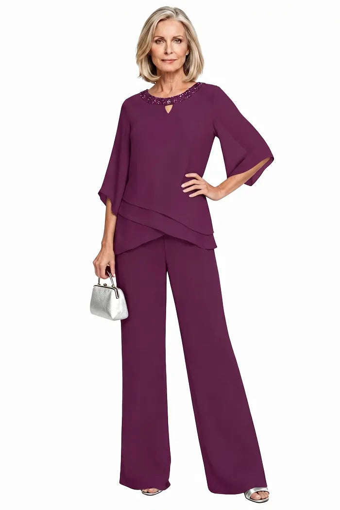 Eloise two-piece occasion trouser set in Plum