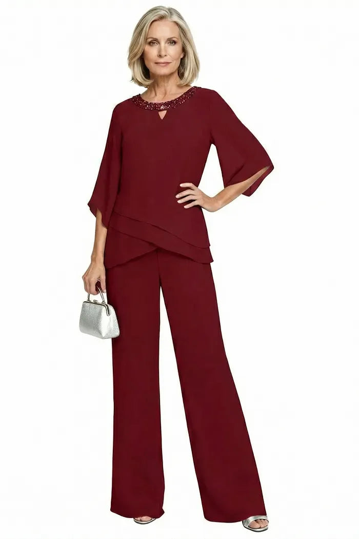 Eloise two-piece occasion trouser set in Wine Red