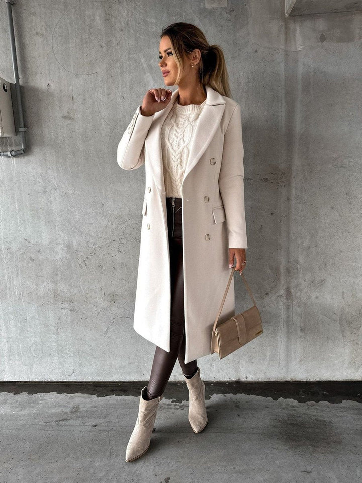 Emeline double-breasted longline coat in Beige