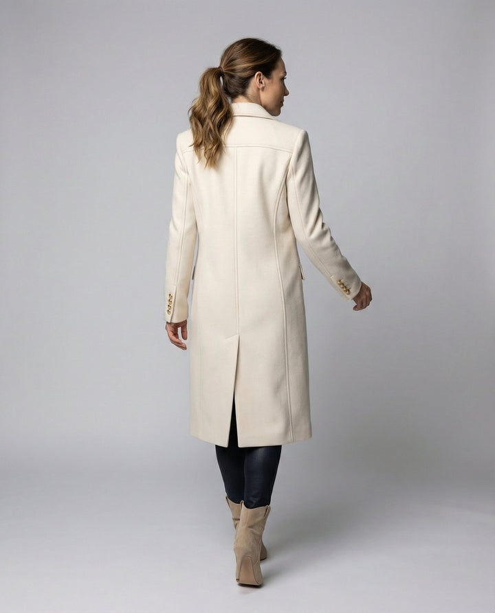 Emeline double-breasted longline coat in Beige