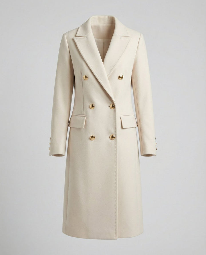 Emeline double-breasted longline coat in Beige