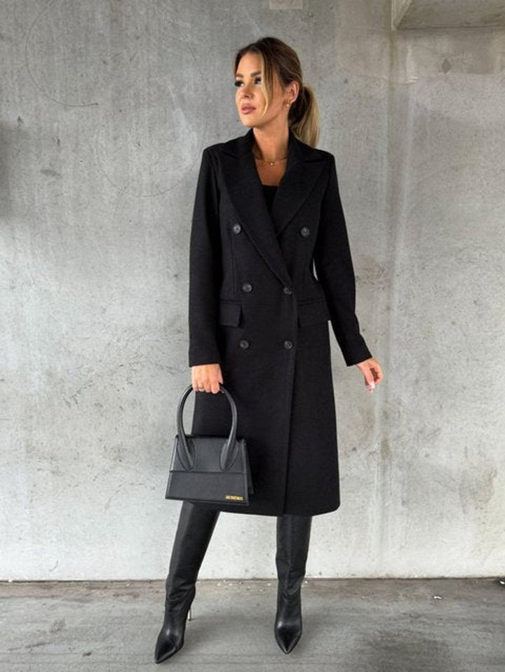Emeline double-breasted longline coat in Black