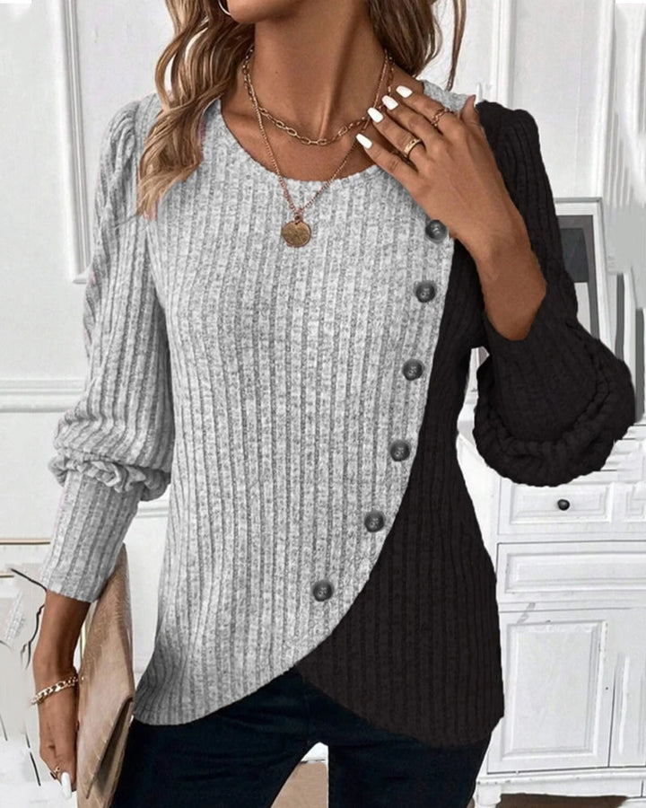 Evelyn colour-block button top in Grey