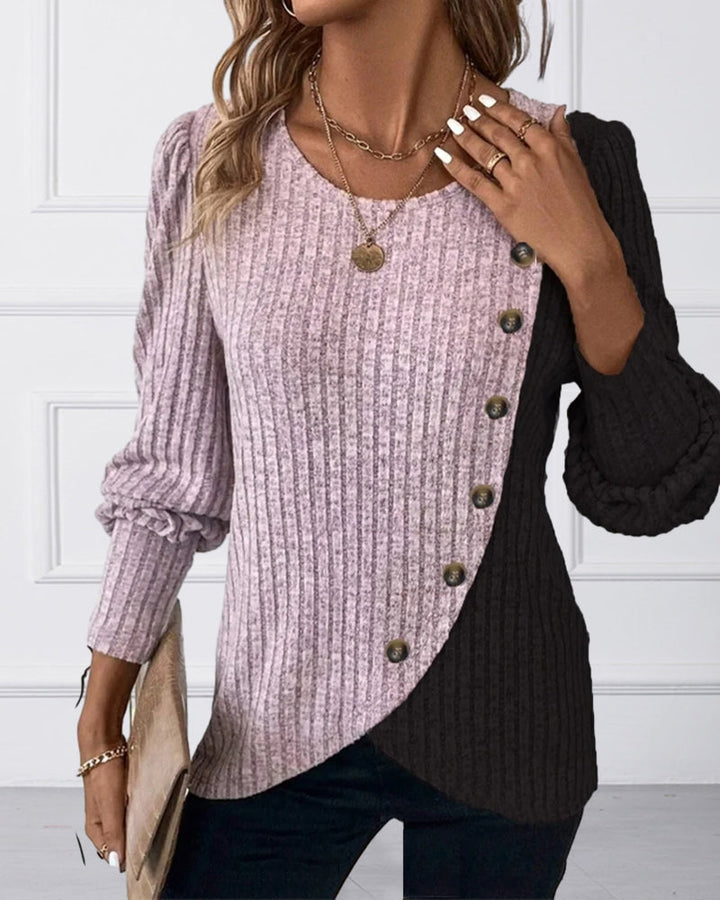 Evelyn colour-block button top in Pink