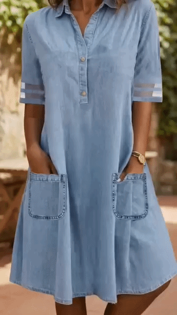 Brittany™ | Tummy-Hiding Denim-Look Blouse Dress