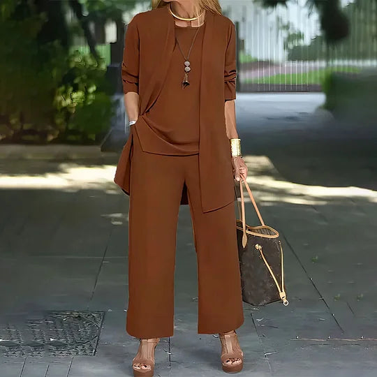 Ensemble Décontracté Élégant Laney™ en Trois Pièces | Haut Coordonné, Cardigan & Pantalon Large