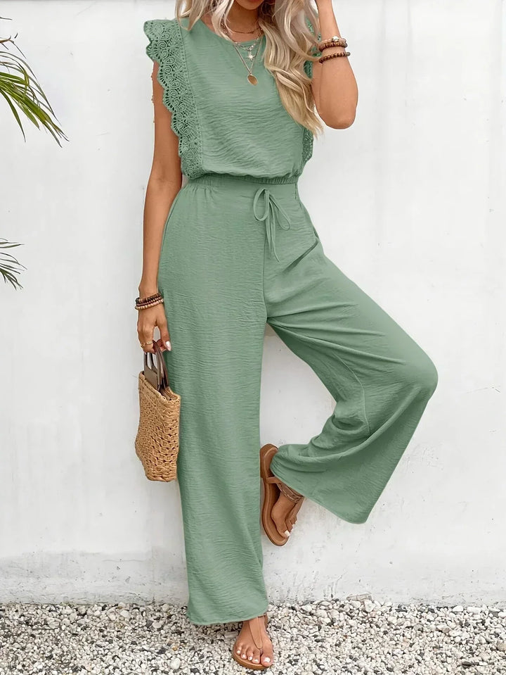 Zella™ Ensemble Élégant en Deux Pièces | Haut avec Dentelle et Pantalons à Jambes Amples