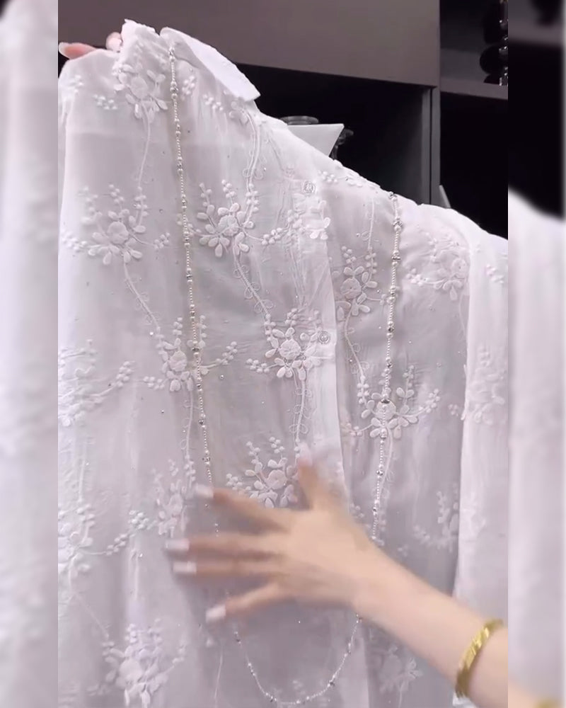 Madeleina™ – Chemise brodée élégante à épaules tombantes