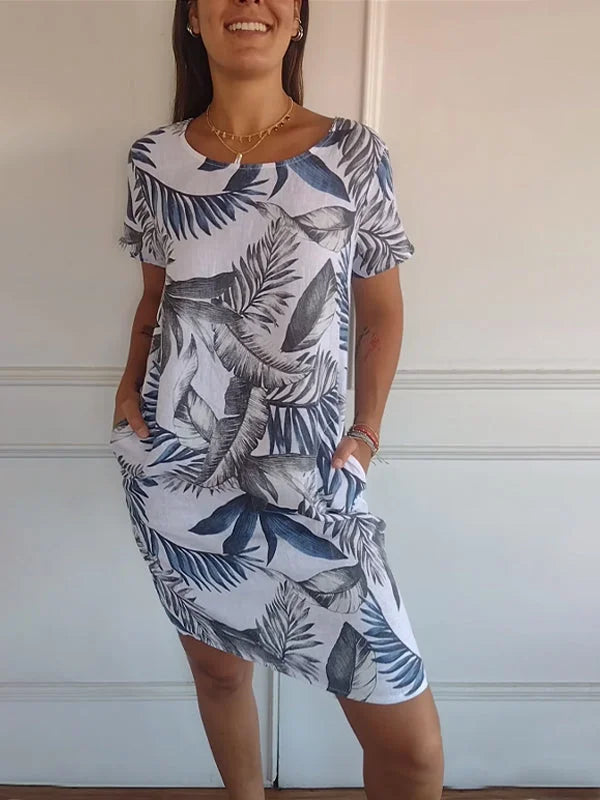 Léonelle™ | Robe d’été imprimée en coton et lin avec poches