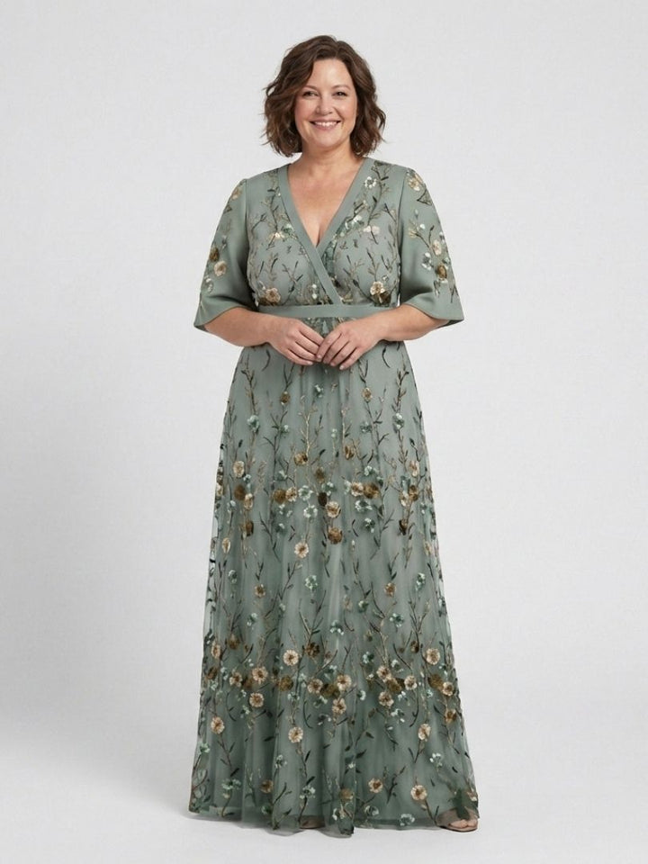 Evadne | Romantic Floral V Neck Maxi Dress