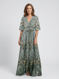 Evadne | Romantic Floral V Neck Maxi Dress