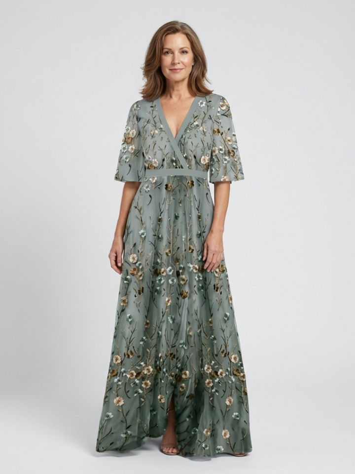 Evadne | Romantic Floral V Neck Maxi Dress