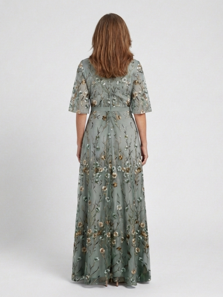 Evadne | Romantic Floral V Neck Maxi Dress