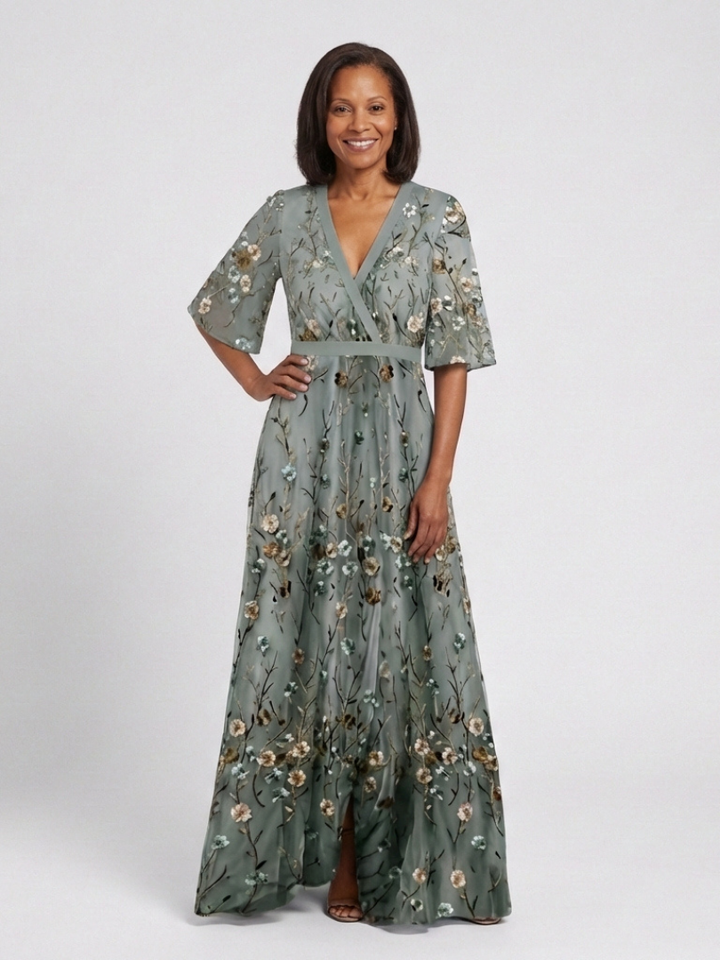 Evadne | Romantic Floral V Neck Maxi Dress