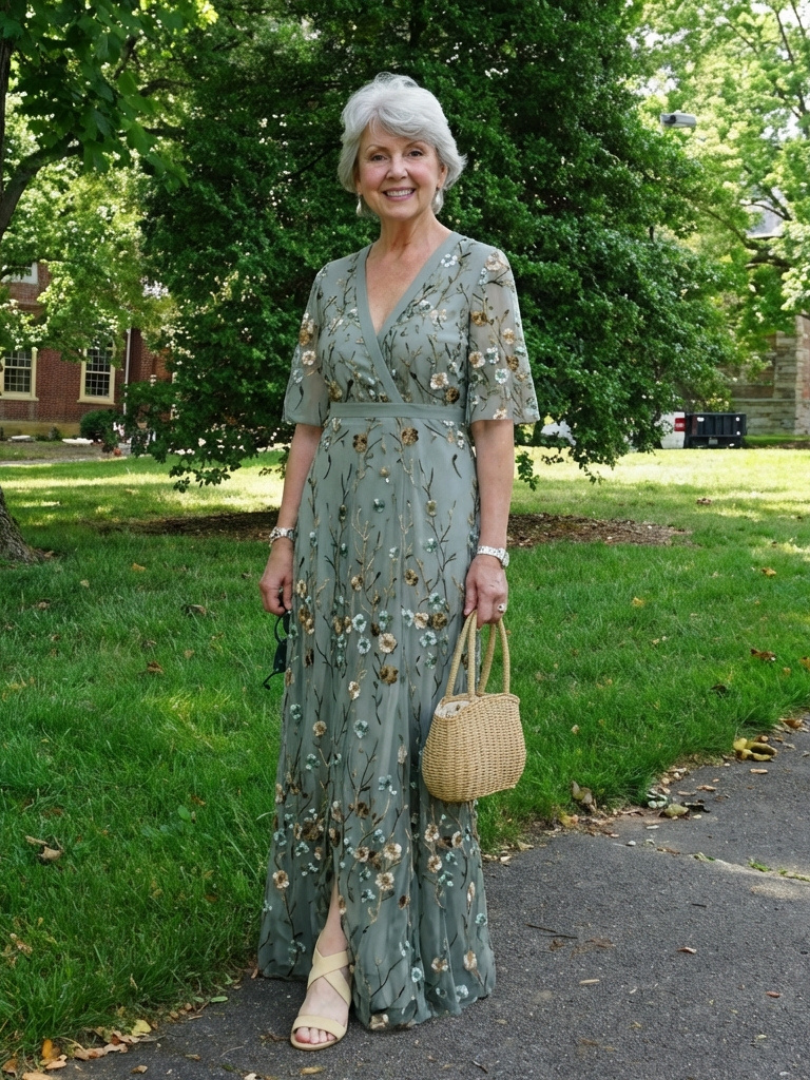 Evadne | Romantic Floral V Neck Maxi Dress
