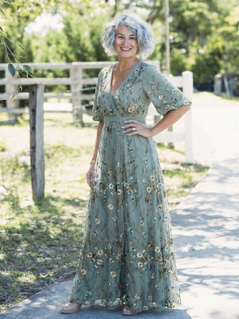 Evadne | Romantic Floral V Neck Maxi Dress