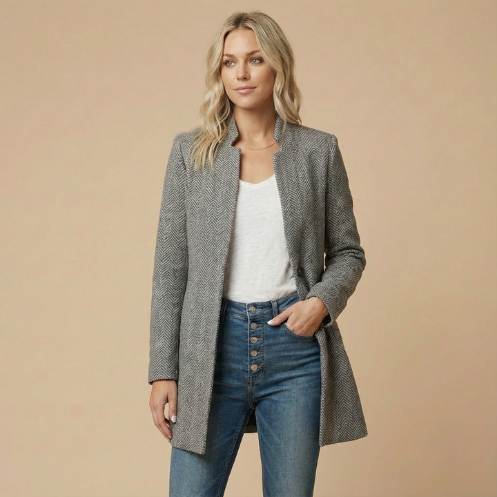 Harriet collarless herringbone blazer in Grey