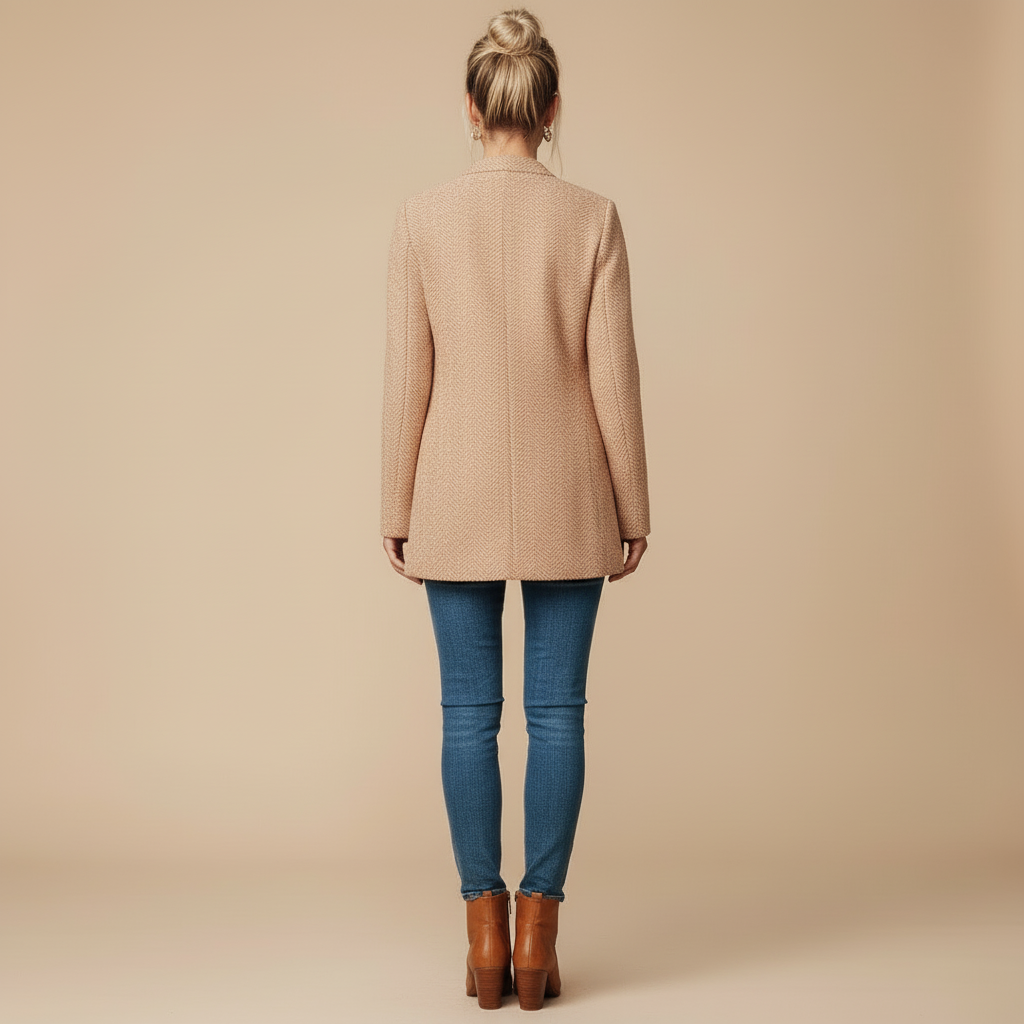 Harriet collarless herringbone blazer in Light Brown
