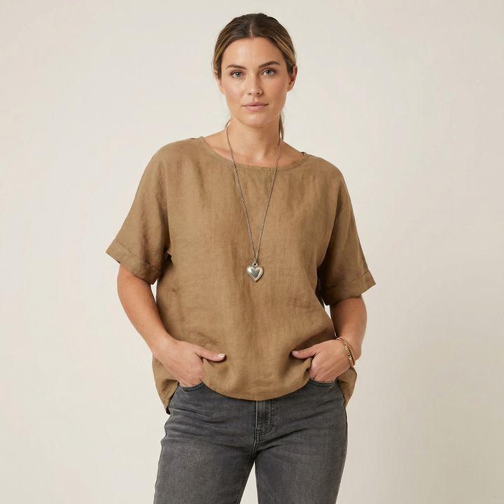 BAUA | T-shirt en coton et lin à col rond