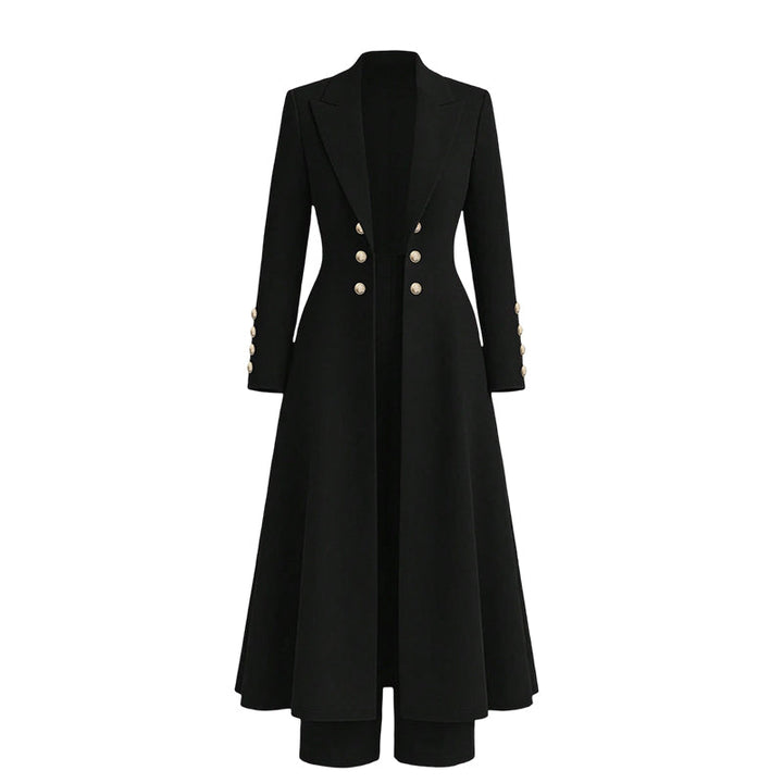 Idalella two-piece long jacket and trouser set in Black