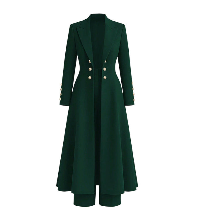Idalella two-piece long jacket and trouser set in Dark Green