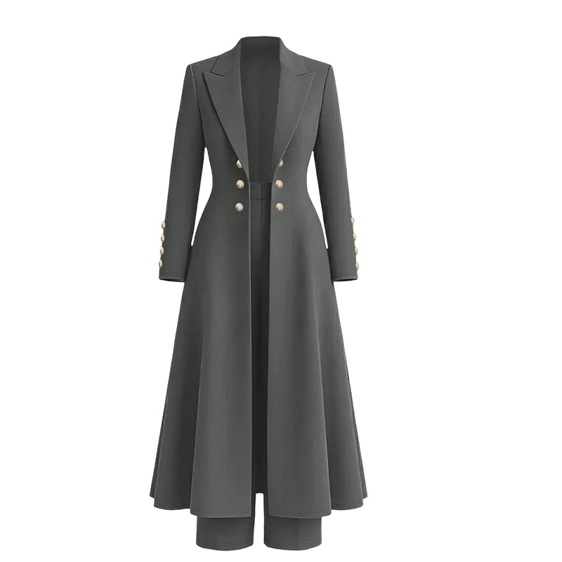 Idalella two-piece long jacket and trouser set in Grey
