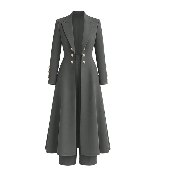 Idalella two-piece long jacket and trouser set in Grey