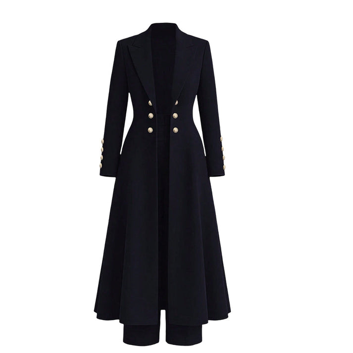 Idalella two-piece long jacket and trouser set in Navy