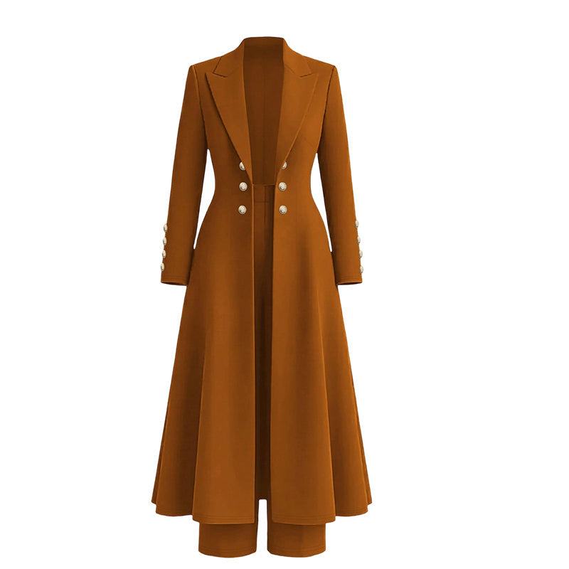Idalella two-piece long jacket and trouser set in Orange