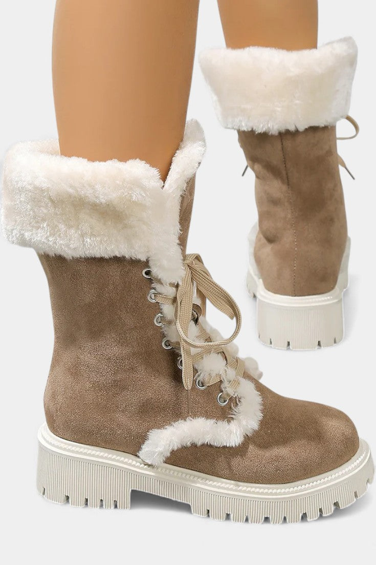 LÉONCE™ | Bottes Mi-Mollet en Fausse Fourrure à Lacets