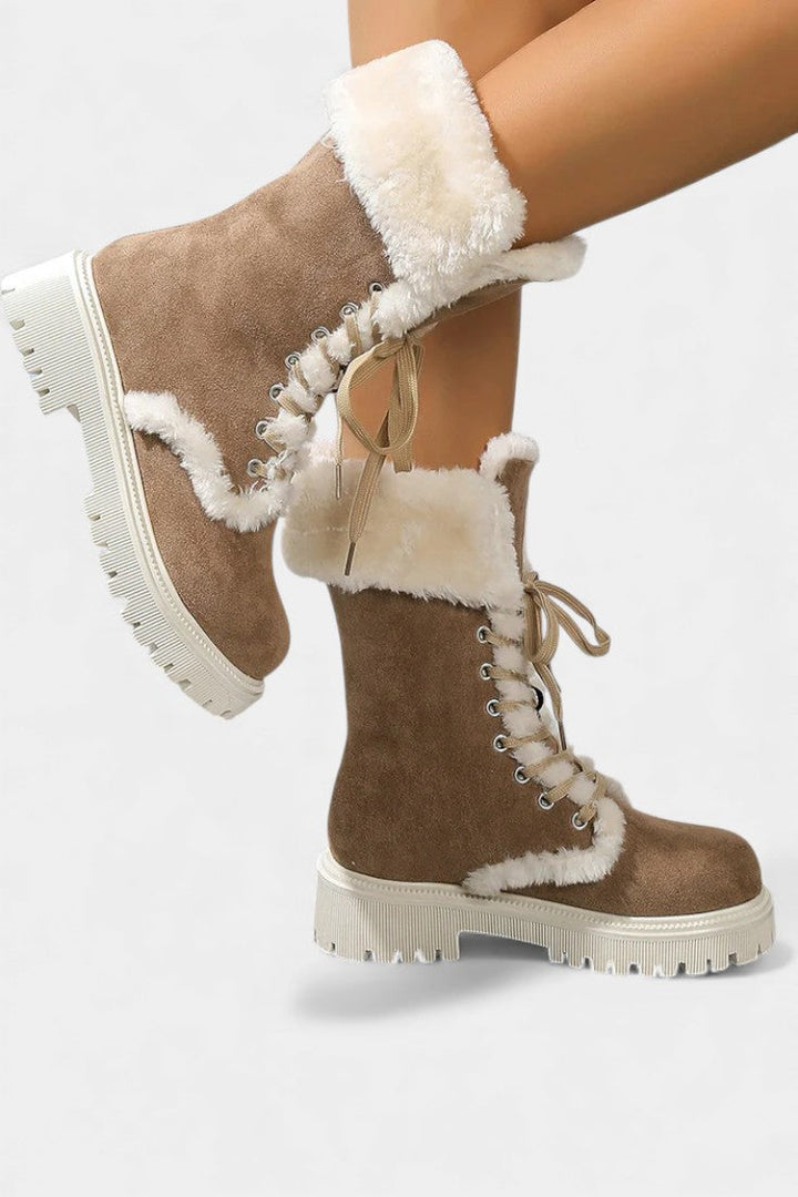 LÉONCE™ | Bottes Mi-Mollet en Fausse Fourrure à Lacets