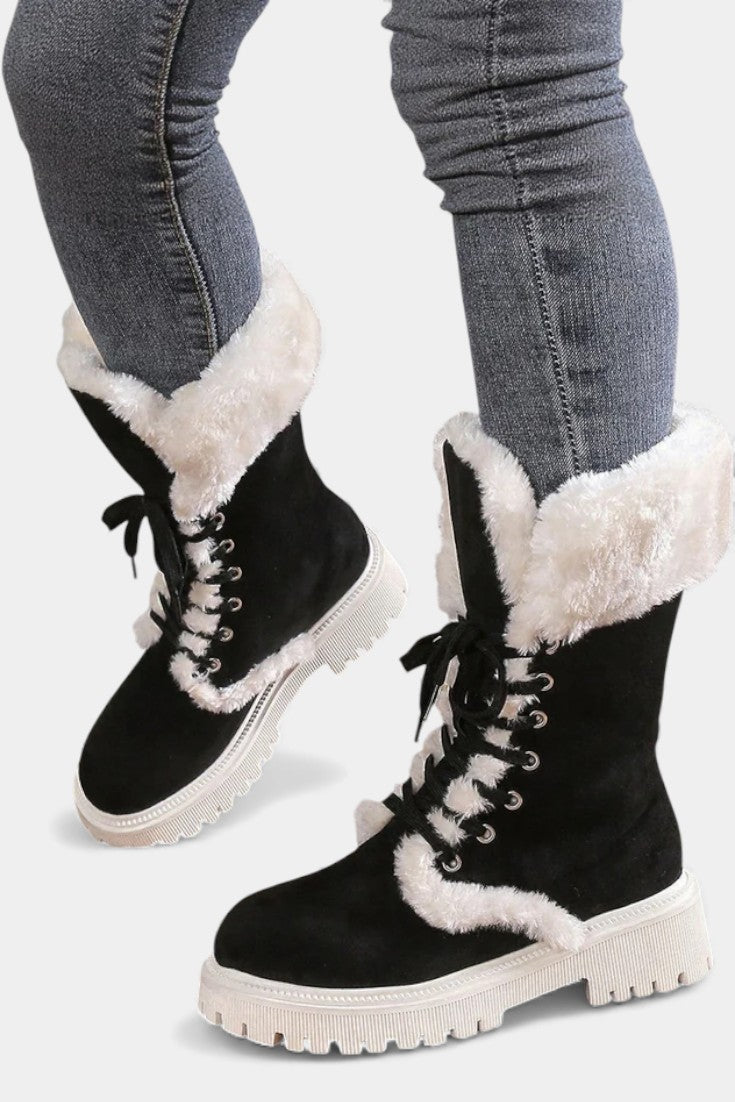 LÉONCE™ | Bottes Mi-Mollet en Fausse Fourrure à Lacets