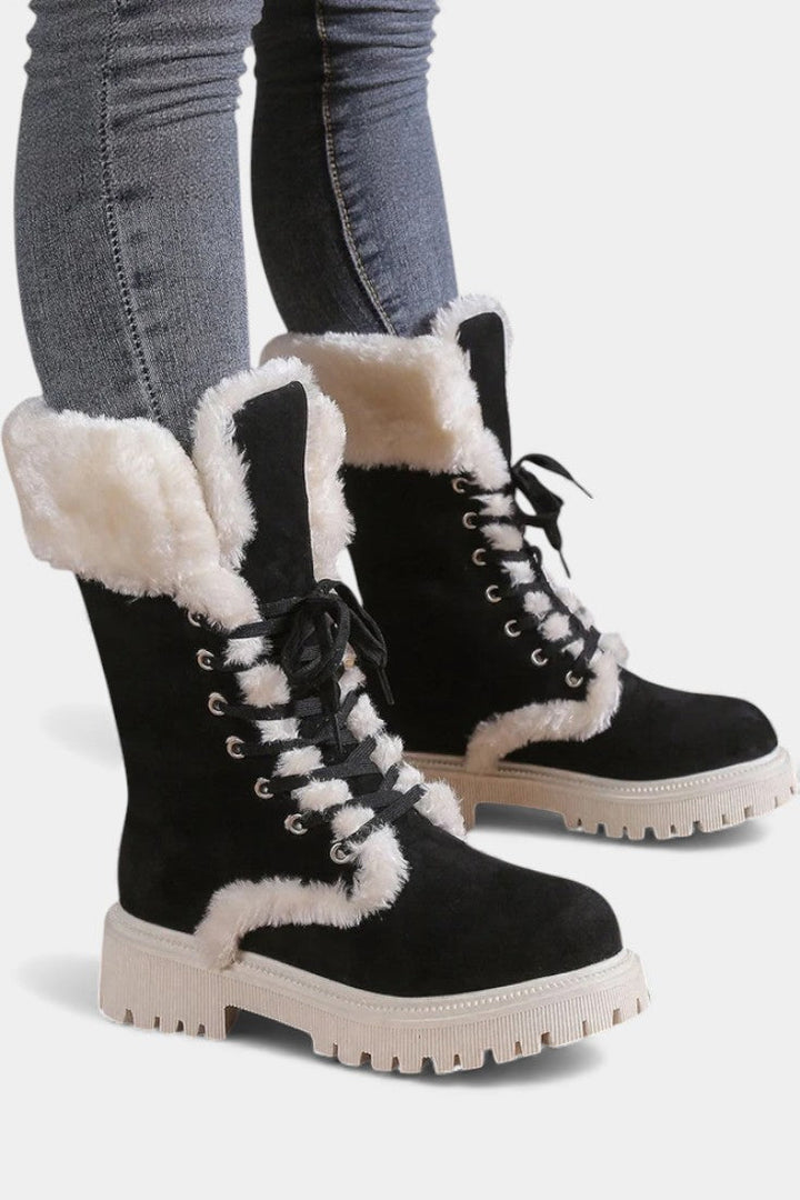 LÉONCE™ | Bottes Mi-Mollet en Fausse Fourrure à Lacets