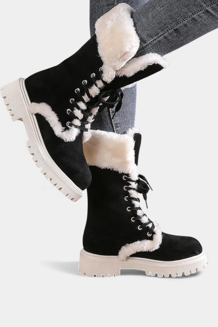 LÉONCE™ | Bottes Mi-Mollet en Fausse Fourrure à Lacets