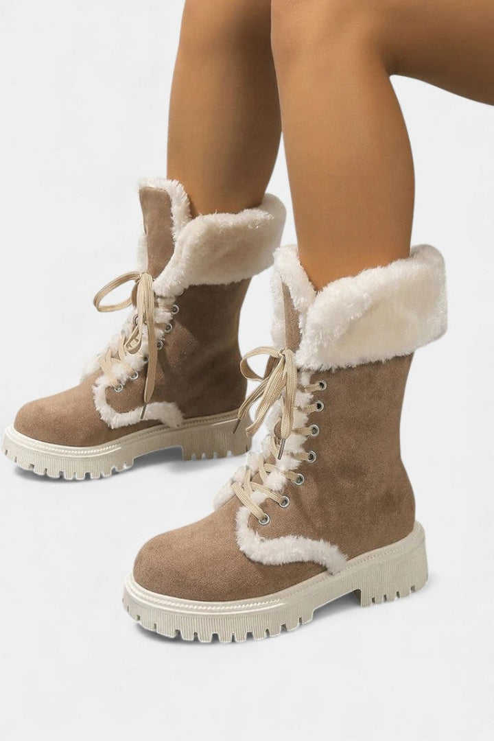 LÉONCE™ | Bottes Mi-Mollet en Fausse Fourrure à Lacets