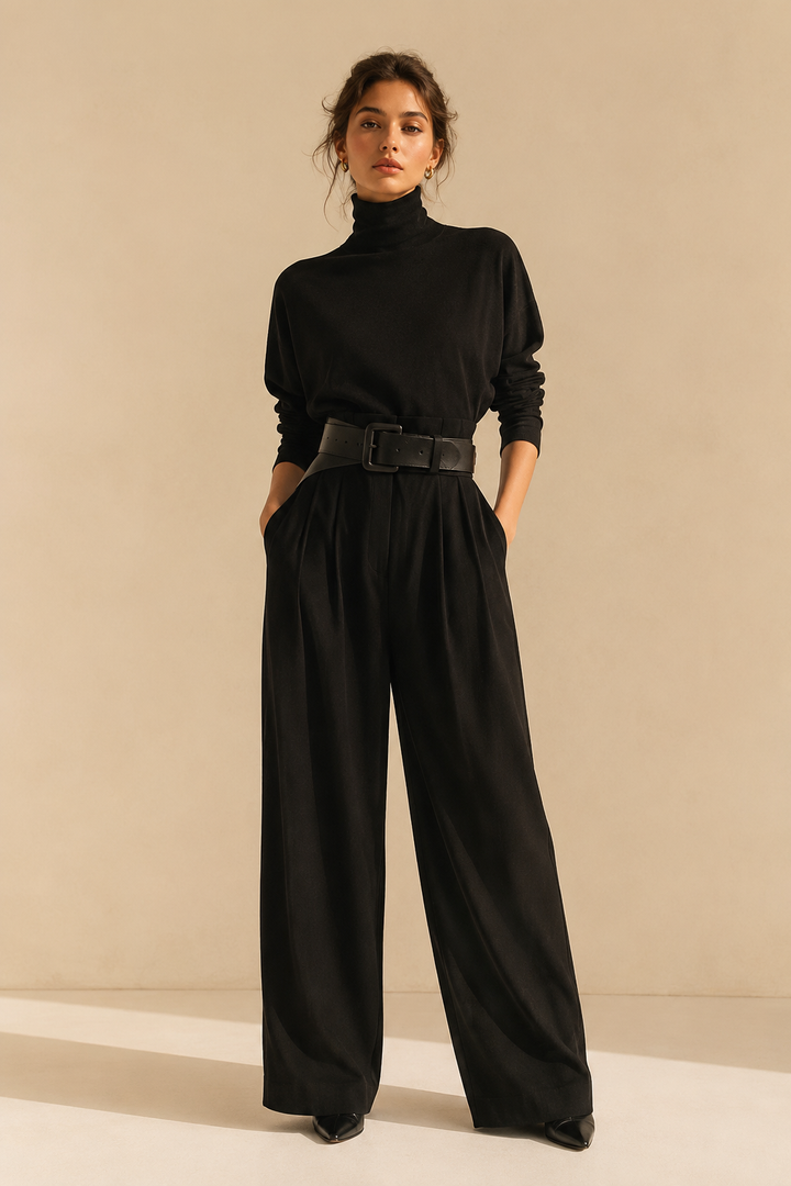 Inés polo neck and palazzo trouser set in Black