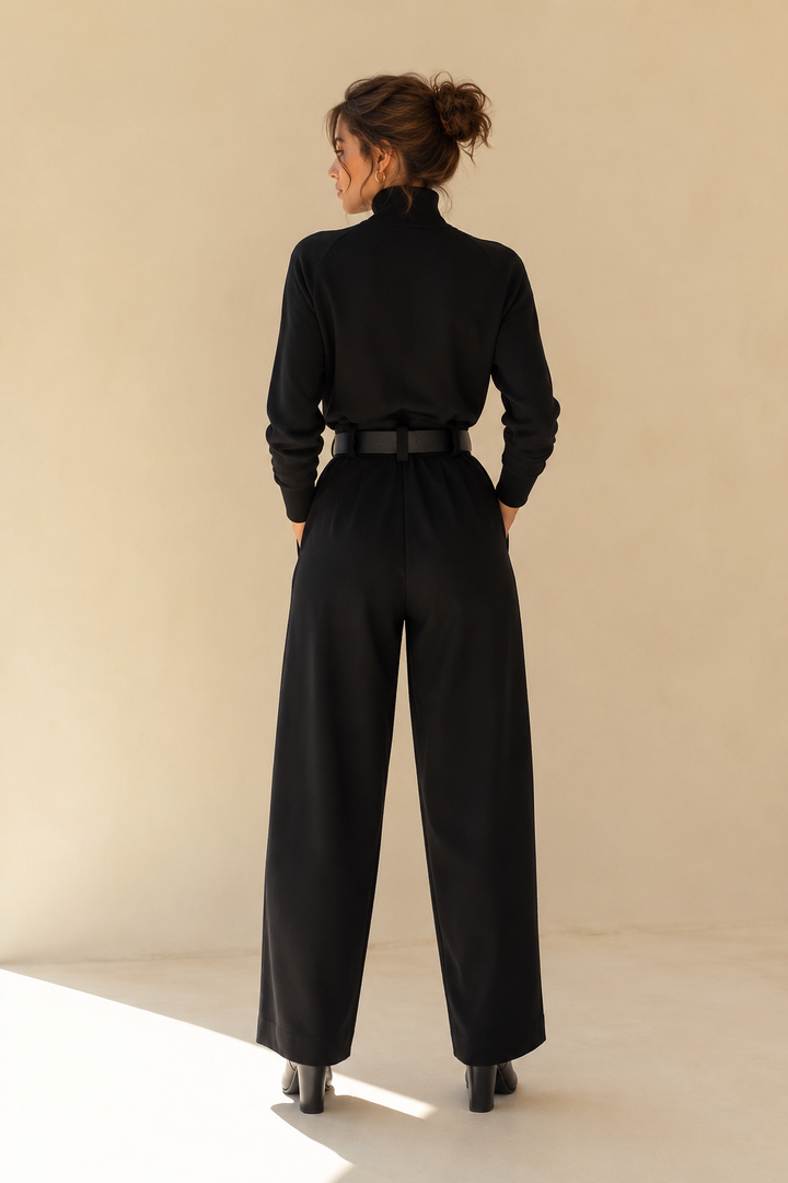 Inés polo neck and palazzo trouser set in Black